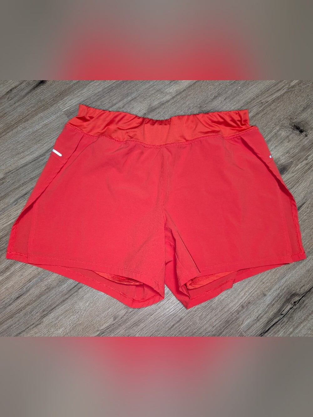 Avia Hot Red/Orange Performance Running Shorts Women's LG Zip Pocket Flap Panels
